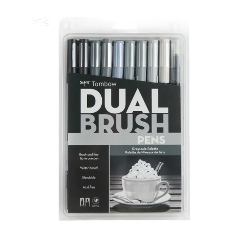 Tombow Dual Brush Pen 10 Color Set Grayscale Multicolor