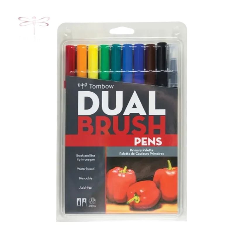 Tombow Dual Brush Pen 10 Color Set Primary Multicolor