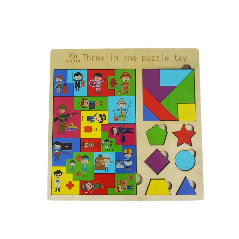 3 in 1 Wooden Educational Puzzle Toy for Kids | Tangram Shape Sorter & Different Shapes Game | Montessori Learning Toy for Toddlers Brain Development Skills | 1 Set