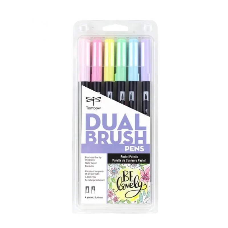 Tombow Dual Brush Pen 6 Color Set Pastel Multicolor