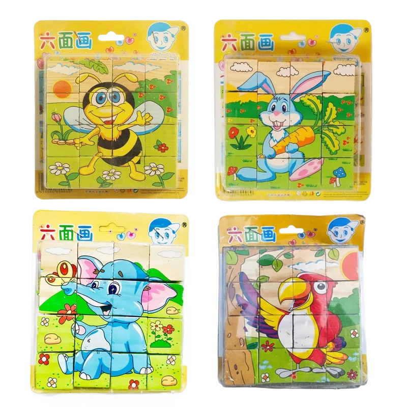 3D Wooden Cube Puzzle | 16 Pieces | 6 in 1 Animal Theme | Multicolor | For Ages 2+ | 1 Set