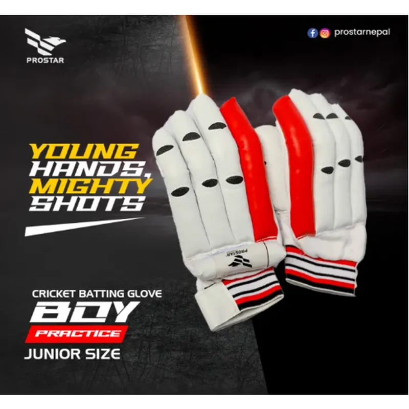 Prostar Cricket Batting Gloves Boy/Youth/Men 1 Pair Free Size White & Red