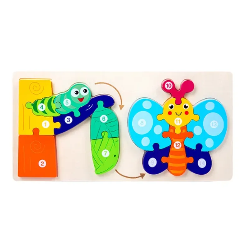 Minico Wooden Jigsaw Growth Puzzle Butterfly Multicolor