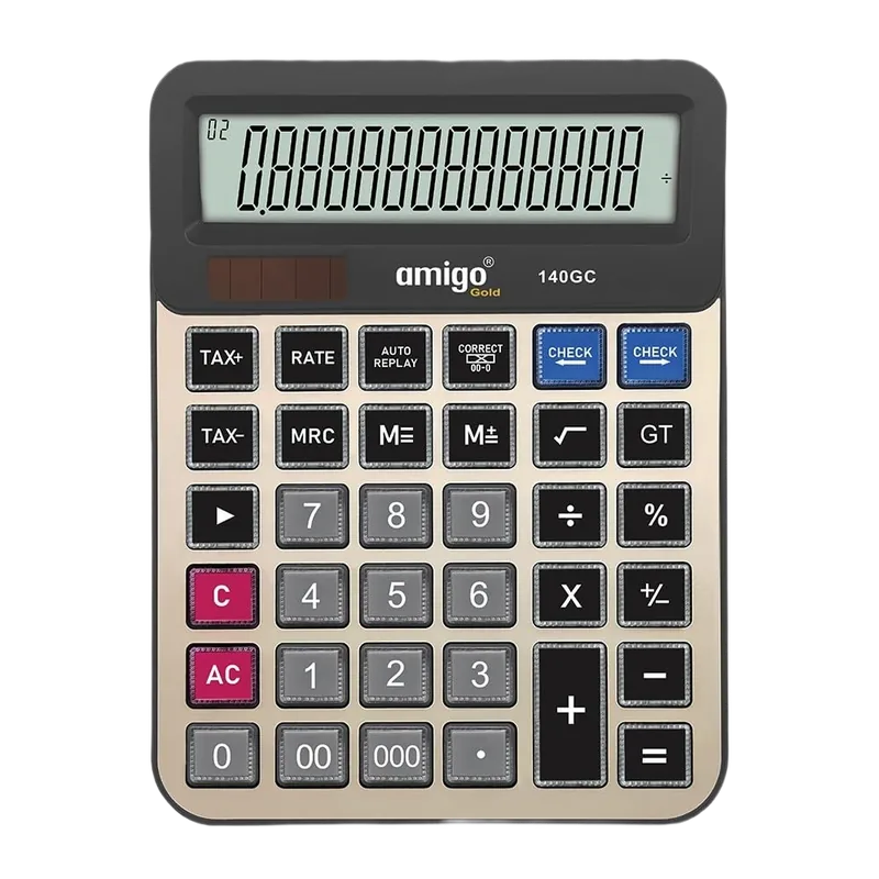 Amigo MI-140GC Desktop Calculator | 14 Digits Display | Large LCD Screen | Acrylic Key | Dual Power | 1 piece