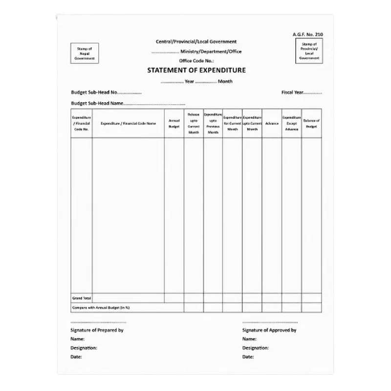 Statement of Expenditure Sheets 1 Pack