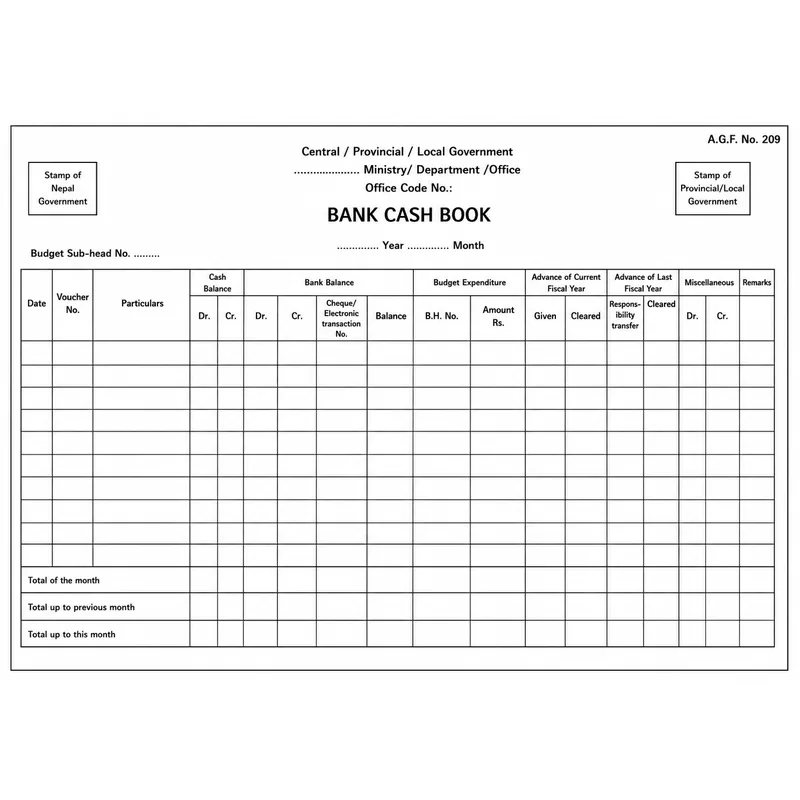 Bank Cash Book Sheets 1 Pack