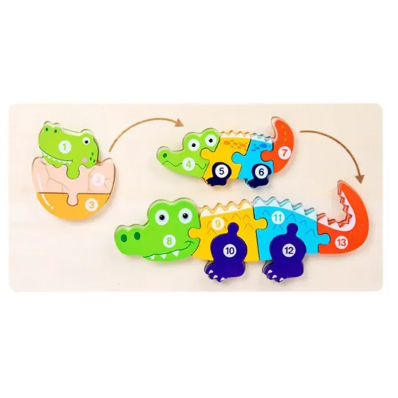 Minico Wooden Jigsaw Growth Puzzle Crocodile Multicolor