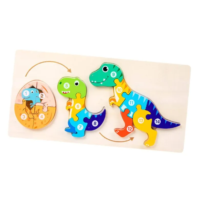 Minico Wooden Jigsaw Growth Puzzle Dinosaur Multicolor