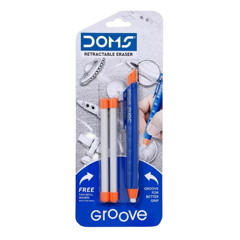 Doms Retractable Eraser Pen with 2 Refill Erasers | Precision Erasing Tool for Sketching & Drawing | Non-Slip Groove Grip | Ideal for Pencil, Graphite, Charcoal & Art Work | 1 Set