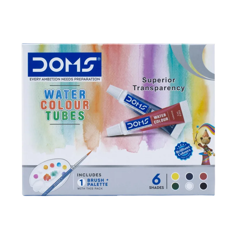 Doms Water Colour Tube | 6 Shades | Deeply Rich and Vibrant Pigment | Quick Drying | 1 Piece