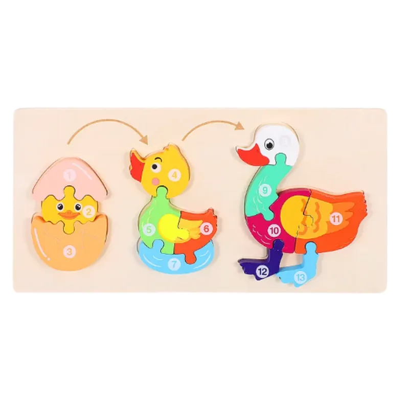 Minico Wooden Jigsaw Growth Puzzle Duck Multicolor