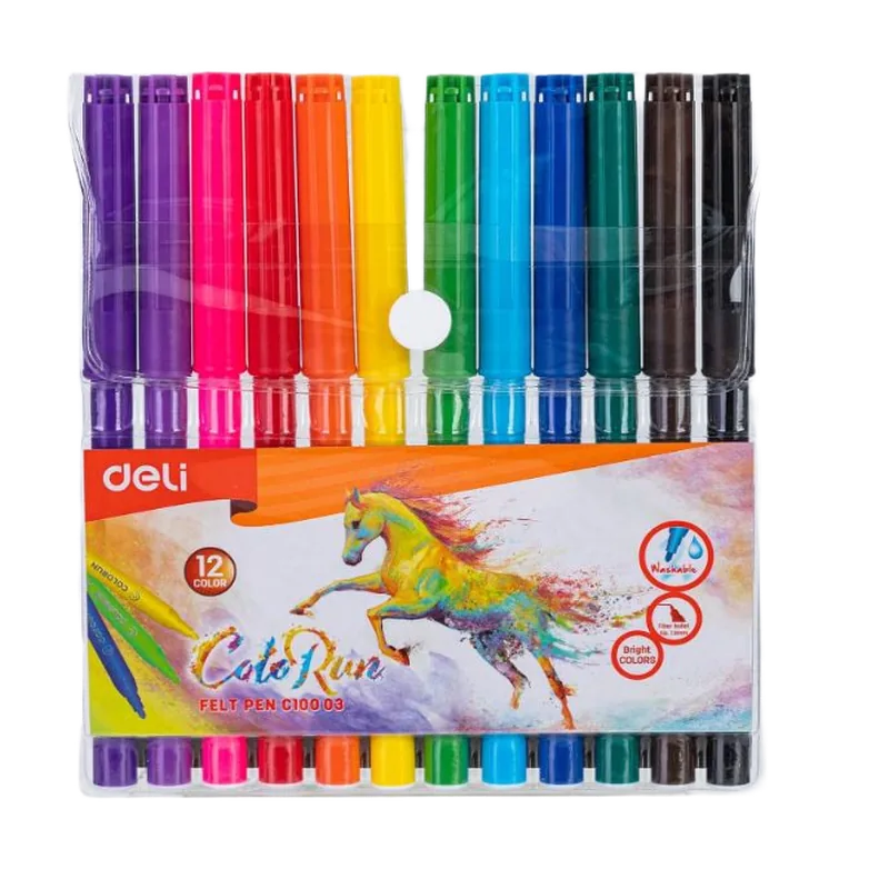 Deli Felt Pens 12 Colors 1 Pack Assorted