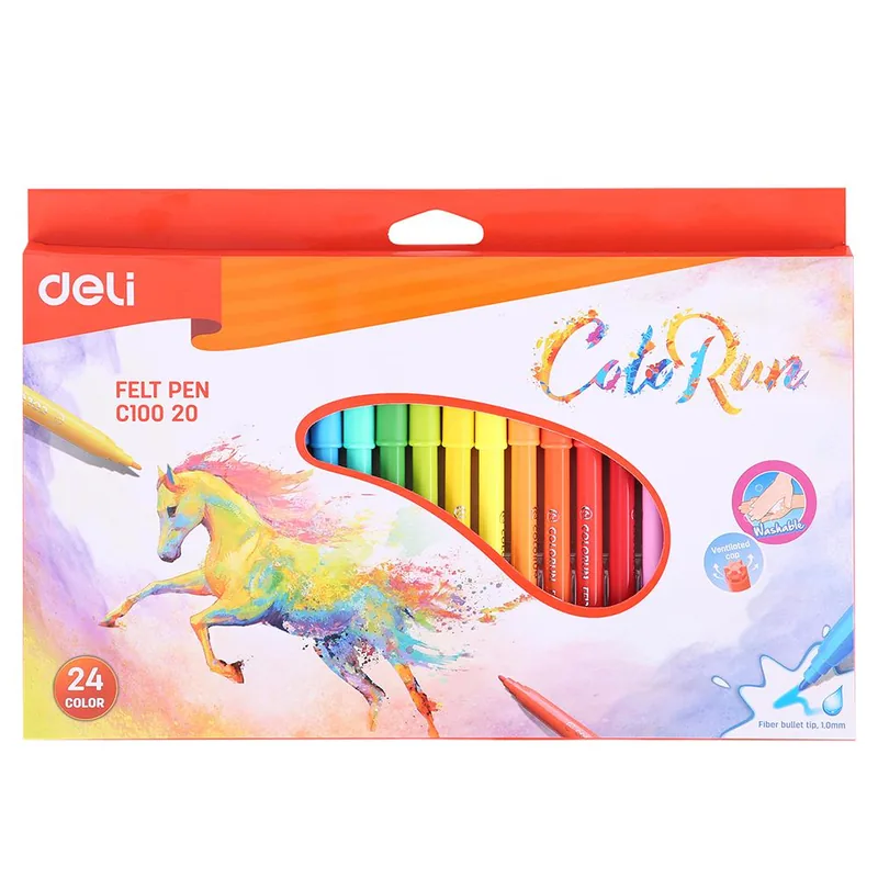 Deli Felt Pens 24 Colors 1 Pack Assorted