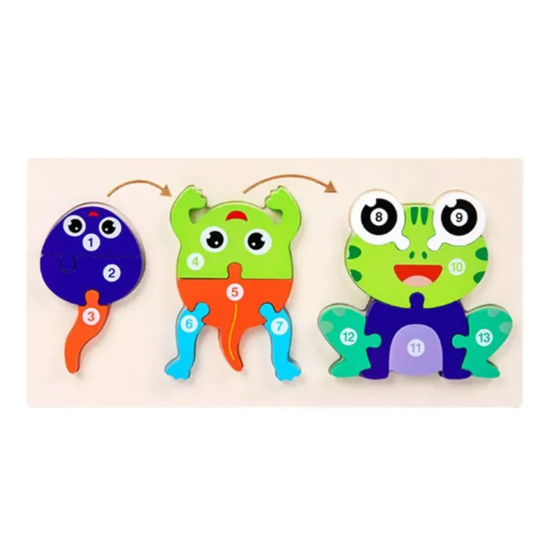 Minico Wooden Jigsaw Growth Puzzle Frog Multicolor
