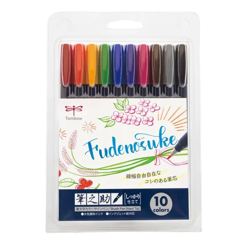 Tombow Fudenosuke Brush Pens Set Hard Tip Multicolor