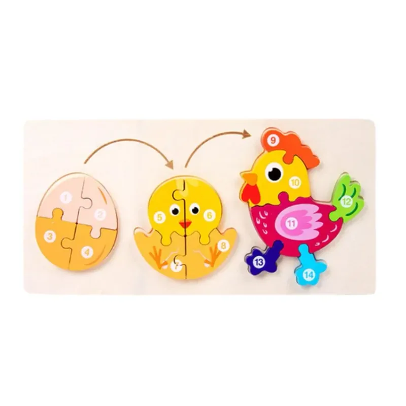 Minico Wooden Jigsaw Growth Puzzle Hen Multicolor