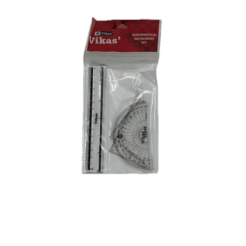 Vikas Mathematical Drawing Set for Students | 15 cm Scale, 45° & 60° Set Squares, 180° Protractor | Durable & Clear Measurement | 1 Piece | Item No 999