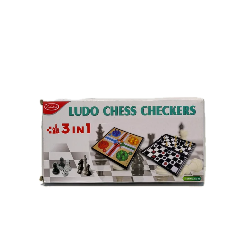 Sulidaa 3-in-1 Ludo, Chess & Checkers Board Game 12 Inch