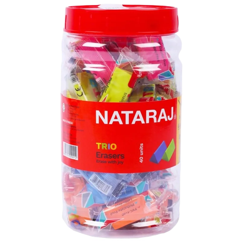 Nataraj Trio Erasers 1 Jar Multicolor