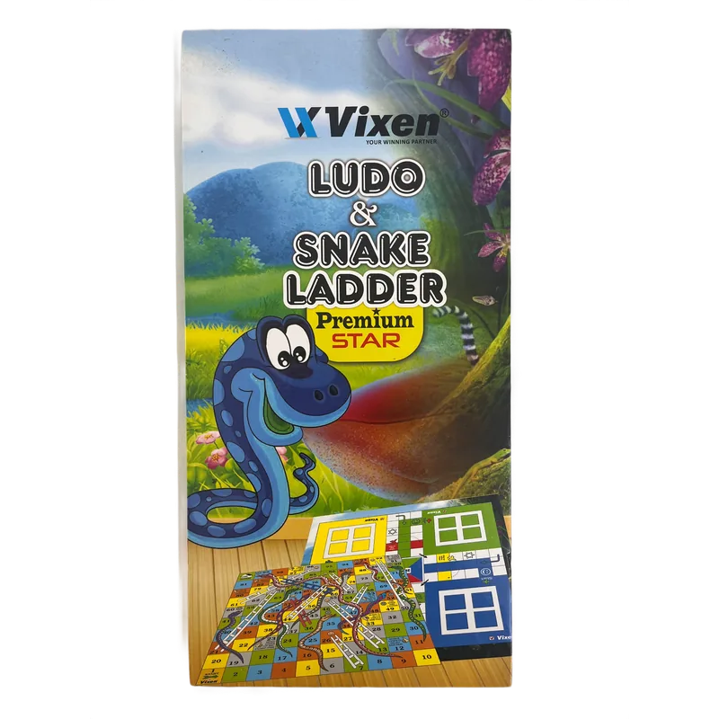 Vixen Ludo & Snake Ladder Game 2-in-1 | Compact Double-Sided Family Game | Fun Travel Game | 4 Players | for Kids and Adults | 1 Piece