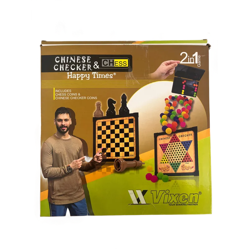 Vixen Chinese Checker & Chess Board | 2-in-1 Game | Travel Toys for Kids and Adults Chess Board & Checker Set | 1 Set