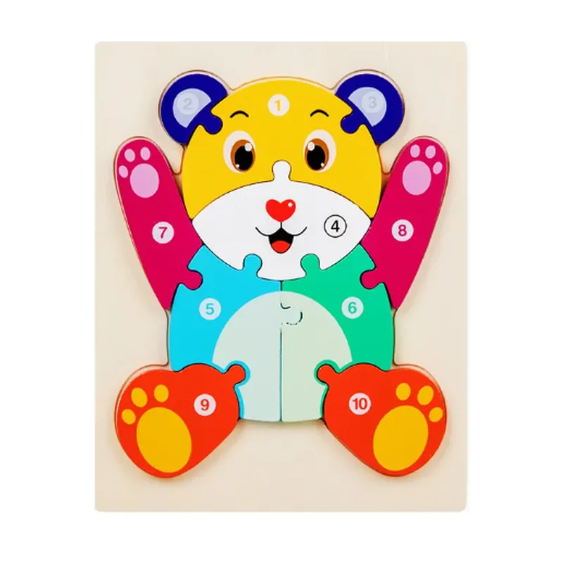 Minico Wooden Jigsaw Puzzle Rectangle Bear Multicolor
