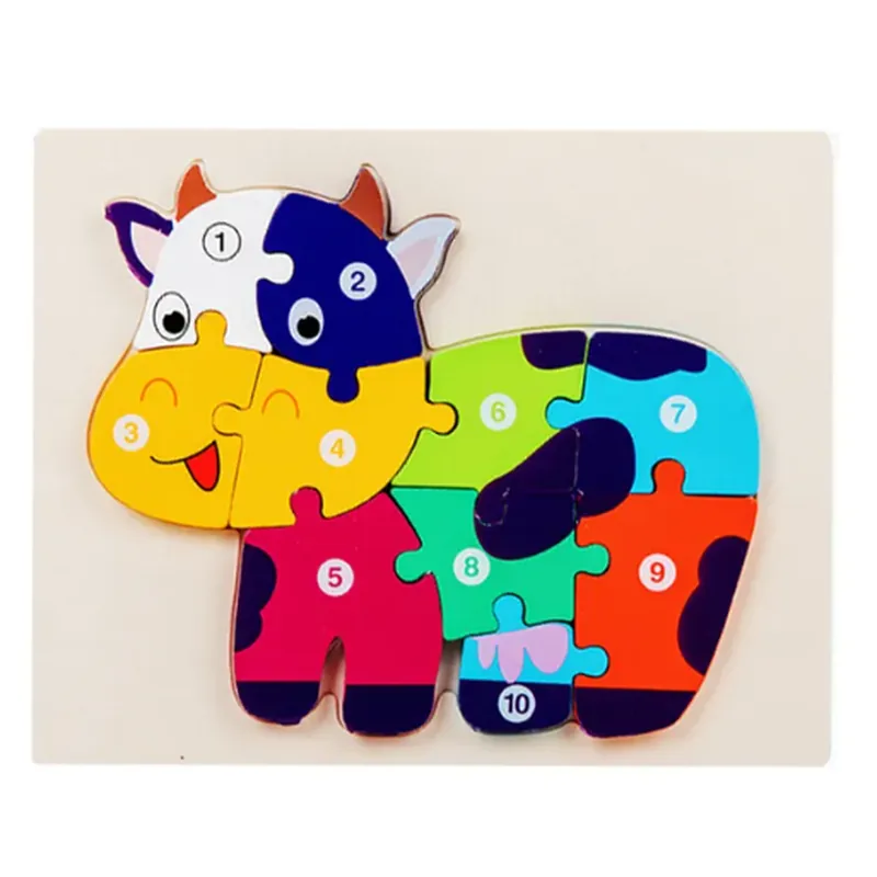 Minico Wooden Jigsaw Puzzle Rectangle Cow Multicolor