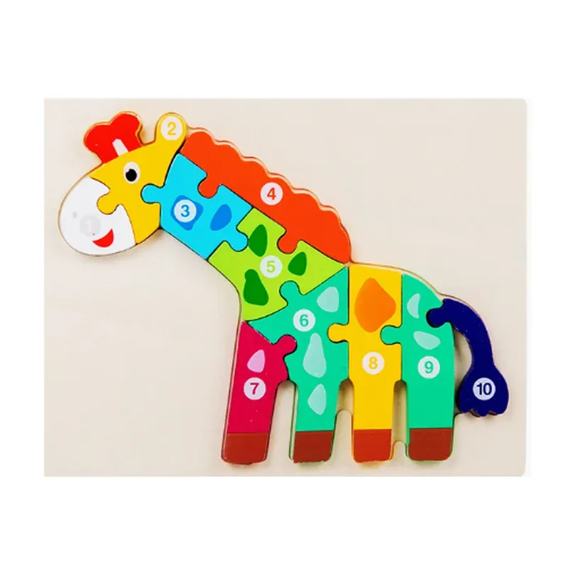 Minico Wooden Jigsaw Puzzle Rectangle Giraffe Multicolor