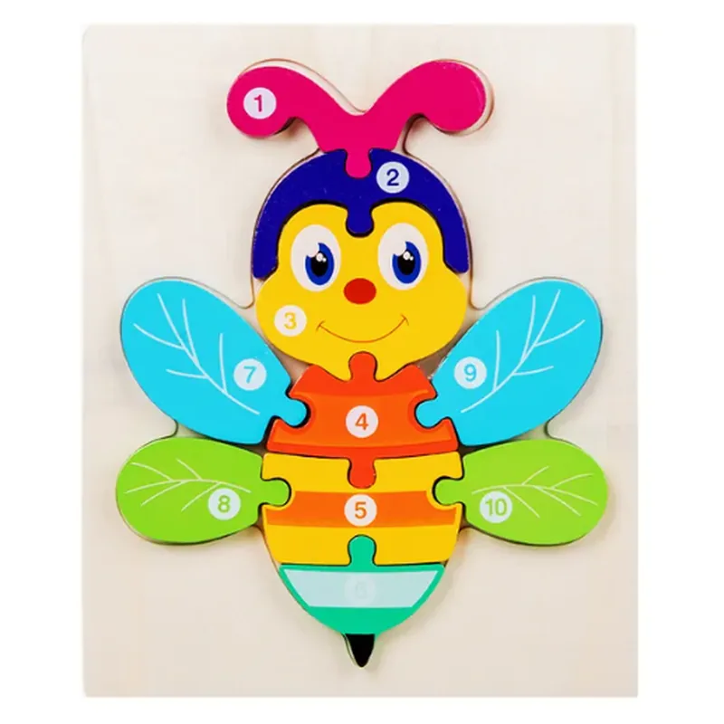 Minico Wooden Jigsaw Puzzle Rectangle Honey Bee Multicolor