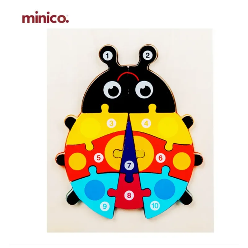 Minico Wooden Jigsaw Puzzle Rectangle Ladybug Multicolor