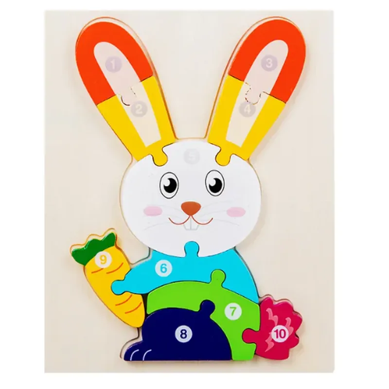 Minico Wooden Jigsaw Puzzle Rectangle Rabbit Multicolor