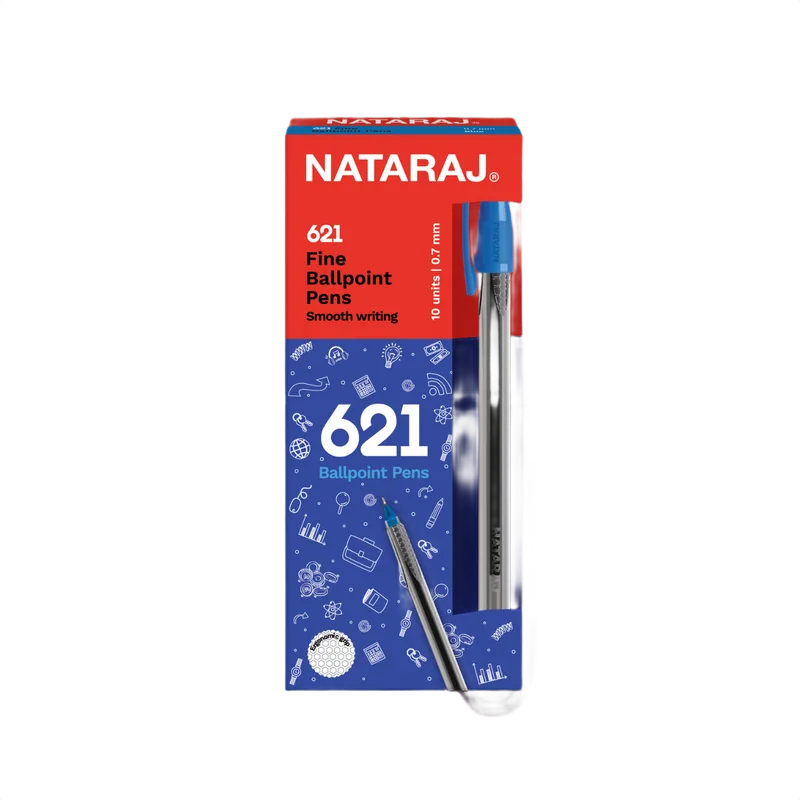 Nataraj 621 Fine Ballpoint Pens Blue 1 Box