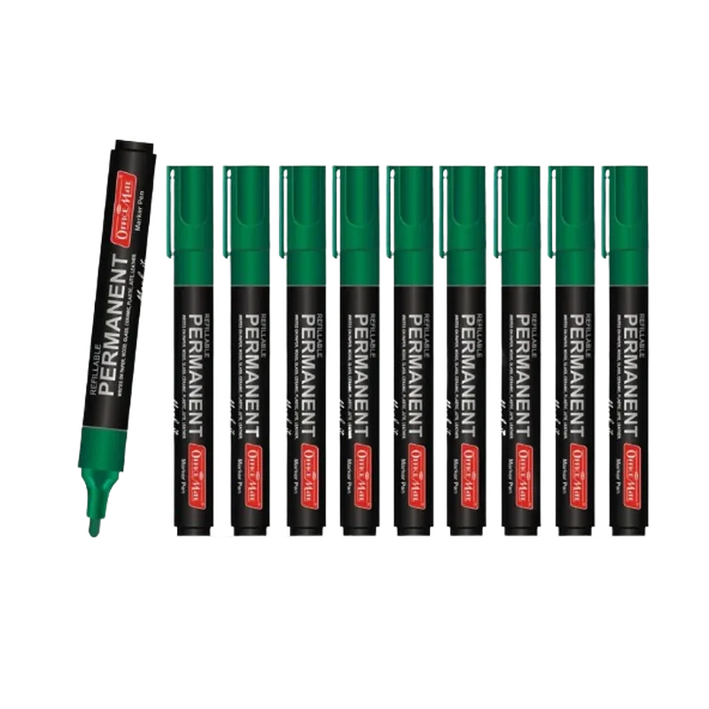 Officemate Permanent Marker Green 10 Piece