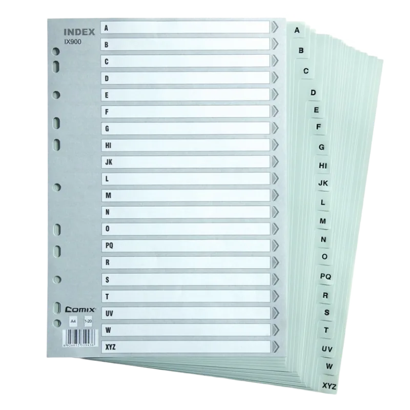 Comix Polypropylene Index Alphabet A4 Grey