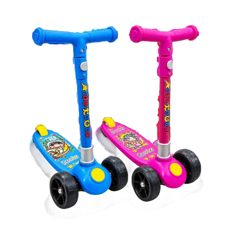 Kids 3 Wheel Foldable Scooter with LED Wheels | Adjustable Height | Wide Anti-Slip Deck | Smooth PU Wheels Game | Lightweight Kick Scooter for Boys & Girls of Ages 2-10 Years | Birthday Gift for Kids | 50 KG Weight Capacity | 1 Piece