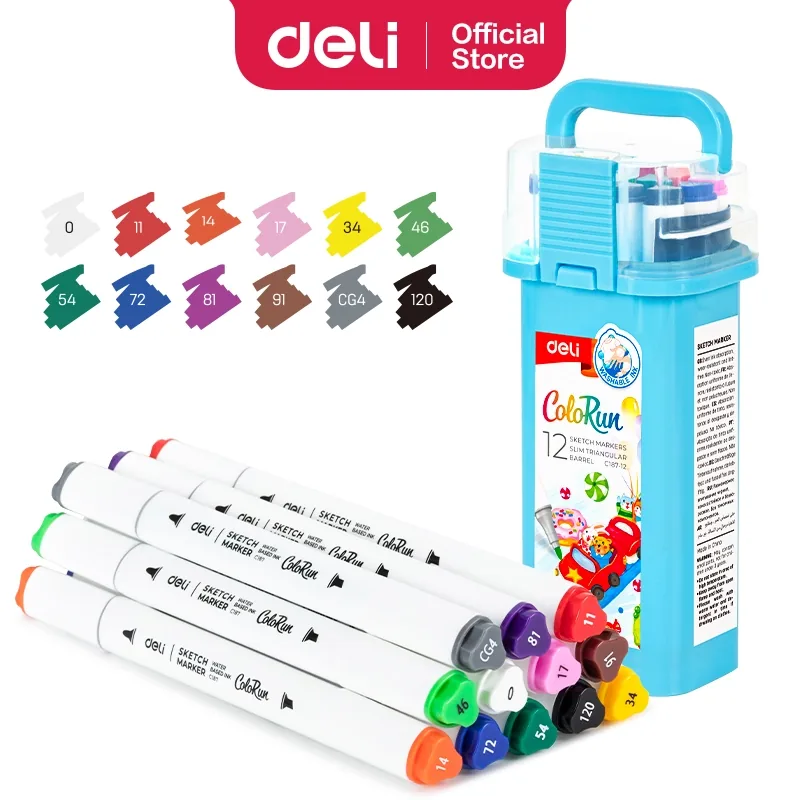 Deli Sketch Markers 12 Colors 1 Pack Assorted