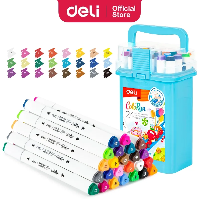 Deli Sketch Markers 24 Colors 1 Pack Assorted