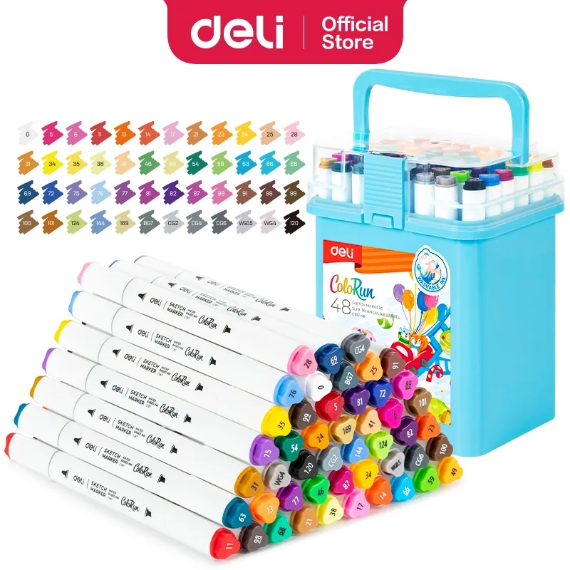 Deli Sketch Markers 48 Colors 1 Pack Assorted