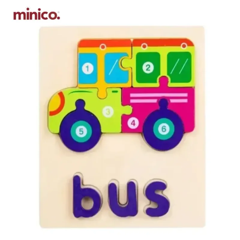 Minico Animal Transport Spelling Puzzle MI-009 Bus Multicolor