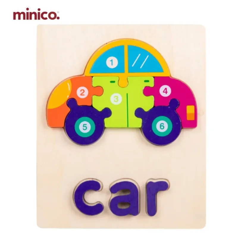 Minico Animal Transport Spelling Puzzle MI-009 Car Multicolor