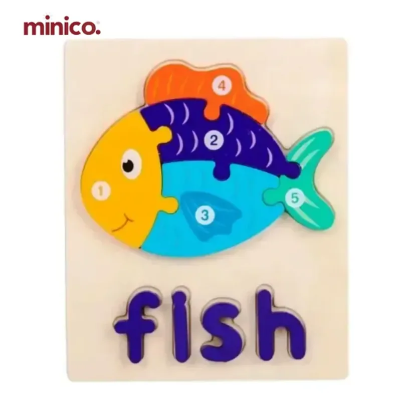 Minico Animal Transport Spelling Puzzle MI-009 Fish Multicolor