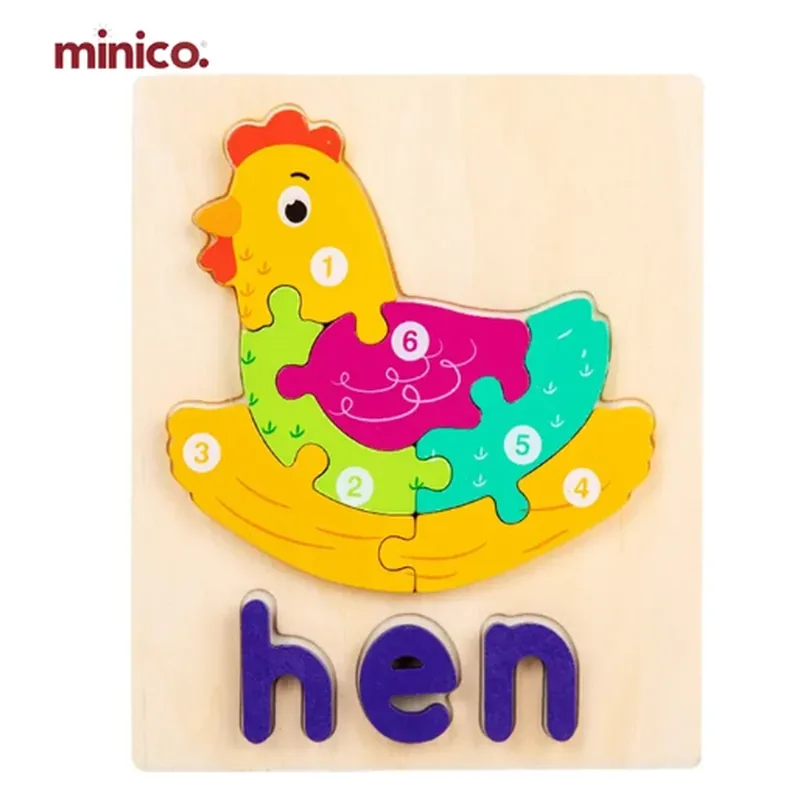Minico Animal Transport Spelling Puzzle MI-009 Hen Multicolor