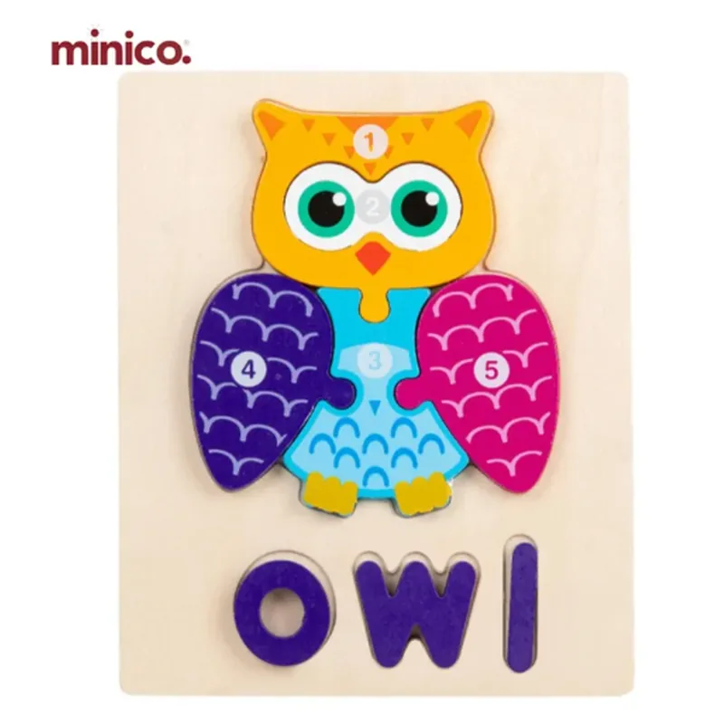 Minico Animal Transport Spelling Puzzle MI-009 Owl Multicolor