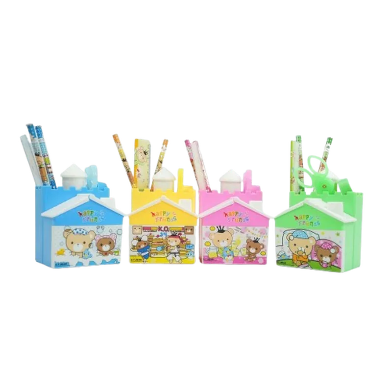 House Pencil Stand Set Green Blue
