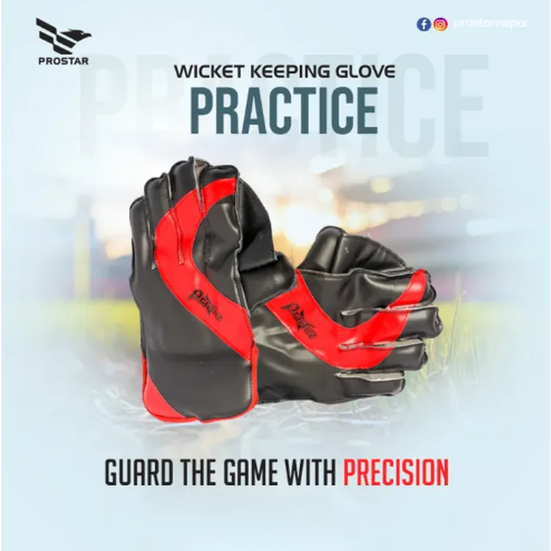 Prostar Wicket Keeping Gloves Practice 1 Pair Full Size Black & Red