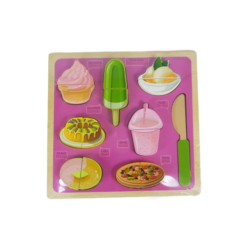 Wooden Bakery Item & Knife Montessori Educational Pre-School Puzzle Board Toy For Boys And Girls, Kid | 1 Set
