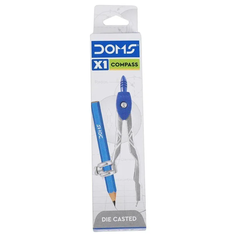 Doms X1 360 Degree Compass with Pencil | Non-Rusting Strong Material | For Students, School & Stationery | 1 Piece