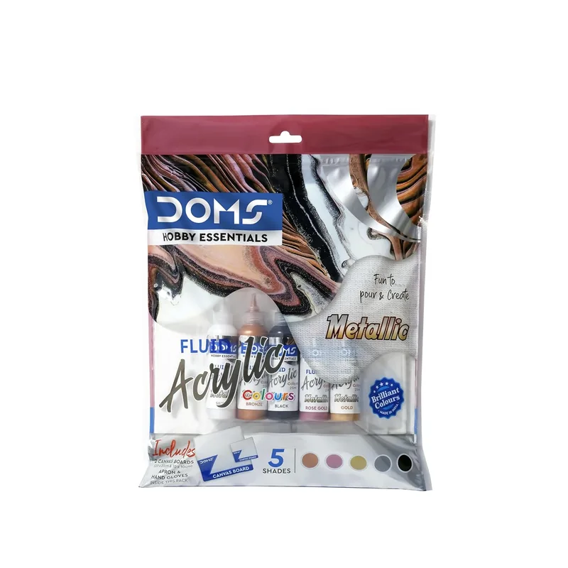 Doms Fluid Acrylic Colour Metallic Black, Silver, Gold, Rose Gold, Brozne