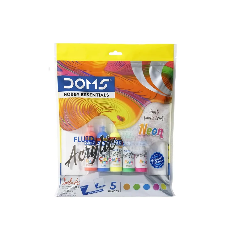 Doms Fluid Acrylic Colour Neon Yellow, Pink, Blue, Green, Orange