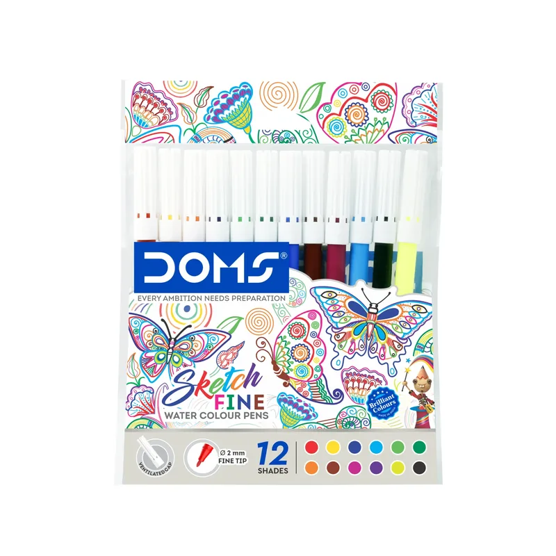 Doms Sketch Fine Colour Pens 12 Shades 1 Pack Multicolor